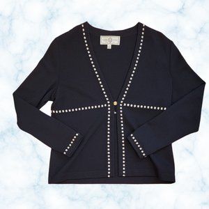 St. John Sport Cardigan Single Button Black White Vintage Petite Small Medium